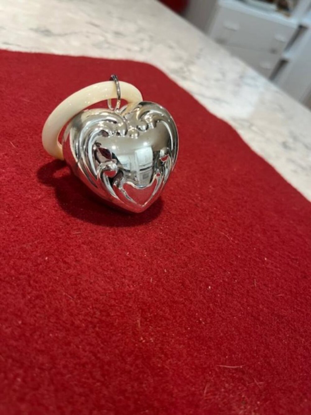 Engravable Silver Plated Heart Rattle & Pacifier Ring/A New IBoxed Baby Toy - Picture 5 of 6